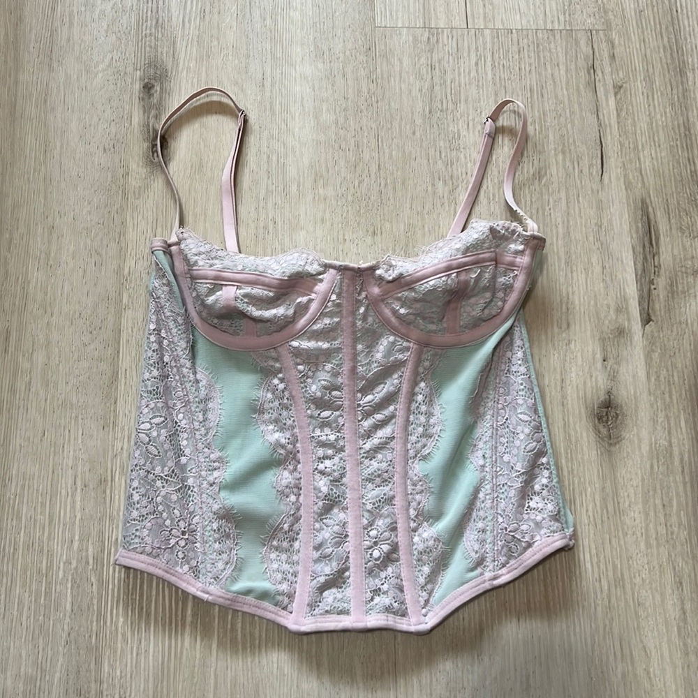 Urban Outfitters Out from under corset in a pink and mint color way! Size S